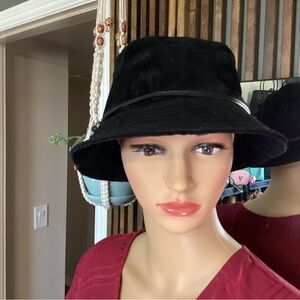 Black suede leather bucket hat